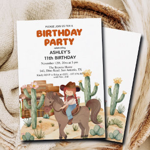 Convites Garota Cowboy na Festa de aniversário de 11 de Cav