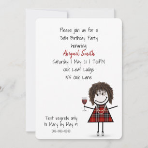 Convites Garota da Festa de 30 Anos com Vinho