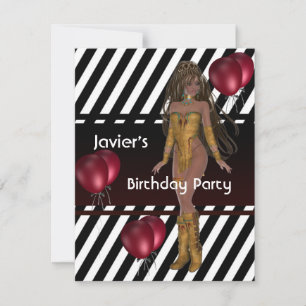 Convites Garota da Festa de Aniversário Balões Vermelhos Ma