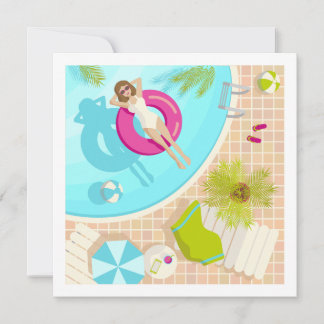 Convites garota da festa na piscina de biquíni no verão na