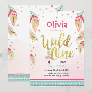 Convites Garota de aniversário de 1 aniversário de Wild O