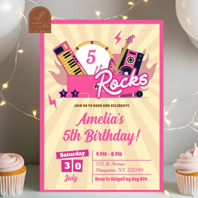 Convites Garota de Aniversário Pink Rocks  (Criador carregado)
