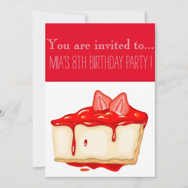 Convites Garota de cheesecake de morango ou festa de aniver (Frente)