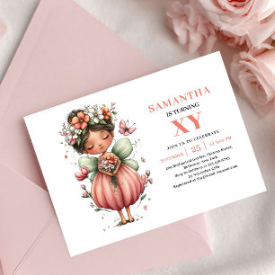 Convites Garota de Fadas Encantadora Aniversário Rosa Flora