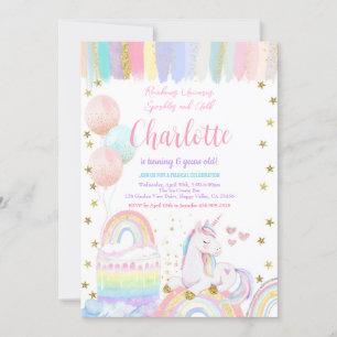 Convites Garota de Festa de aniversário do Unicorn Pastel R