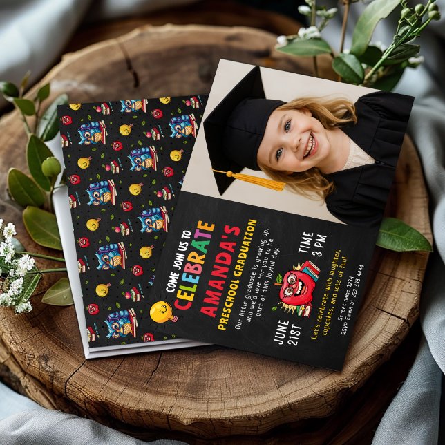 Convites Garota de Festa de formatura da pré-escola editáve (Criador carregado)