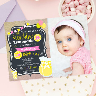Convites Garota de Limonada Sunshine Rosa Foto de Verão Ani
