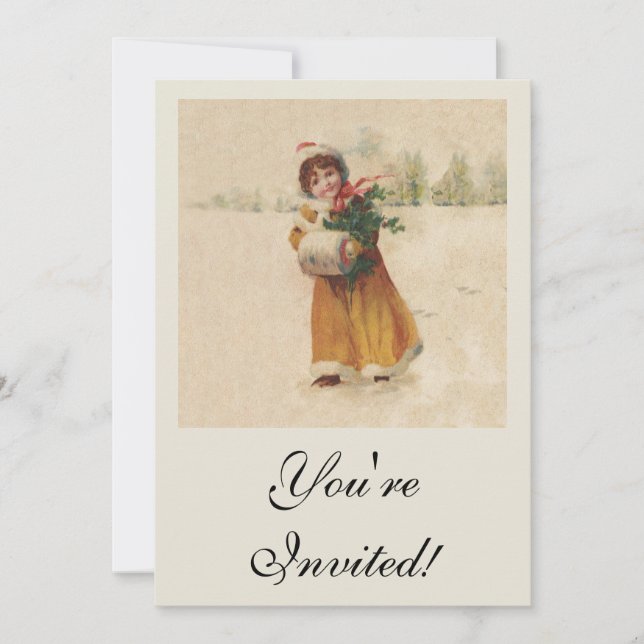 Convites Garota de Natal Antiquada Menina de inverno (Frente)