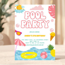 Convites Garota de Pastel Rosa Festa de Piscina de Verão