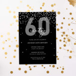 Convites Garota de prata e brilho preto 60 anos<br><div class="desc">Este maravilhoso 60º convite apresenta discos cintilantes prateados em fundo preto. Para personalização mais avançada deste design,  por exemplo,  alteração do layout,  da fonte ou do tamanho do texto,  clique no botão "PERSONALIZAR" acima. Por favor,  entre em contato comigo para qualquer pergunta!</div>