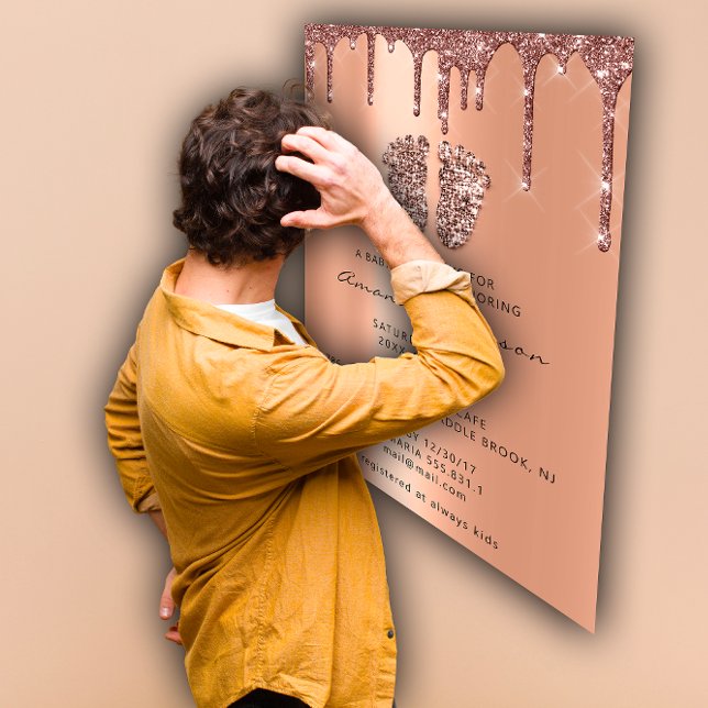 Convites Garota de Rosa de Pés de Reparação de chá de frald (Baby Shower Spark Feet Rose Gold Drips Boy Girl Invitation)