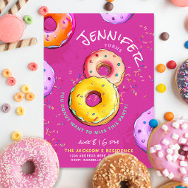 Convites Garota Divertida 8º Rosa Donut Colorido Sprinkles 