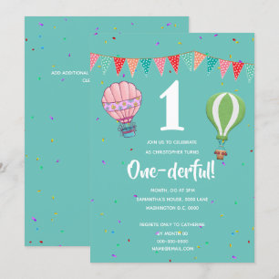 Convites Garota do primeiro aniversário de um balão de ar