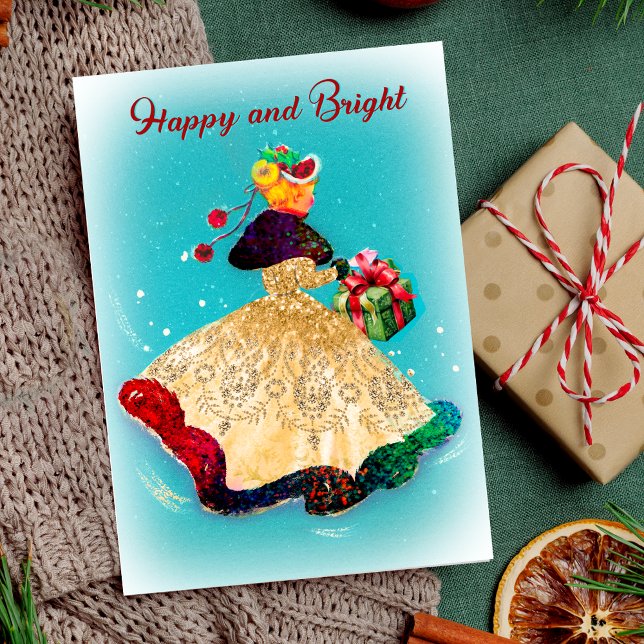 Convites Garota dourada da caixa de presentes de natais vin (Criador carregado)