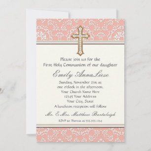 Convites Garota Dourada da Primeira Comunhão do Ouro Cruzad