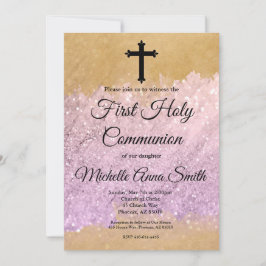 Convites Garota Dourada rosa 1rua Primeira Comunhão Santa