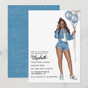 Convites Garota Elegante de Jeans com Balões Festa de Forma