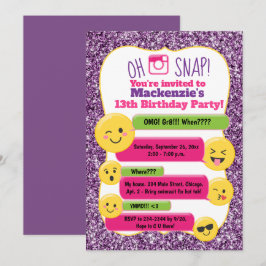 Convites Garota Emoji Aniversário Adolescente Tween Glitter