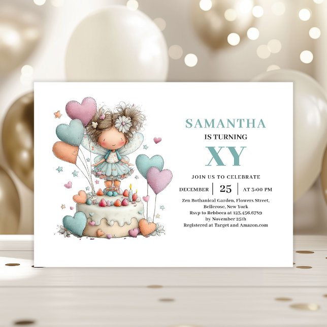 Convites Garota Fada Caprichosa 2º Aniversário Pastel Mágic (Whimsical Fairy Girl 2nd Birthday Magical Pastel invitation)