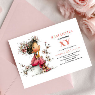 Convites Garota Fada Espelhante Rubor Floral do 3º Aniversá