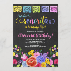 Convites Garota fiesta aniversal aquarelas florais