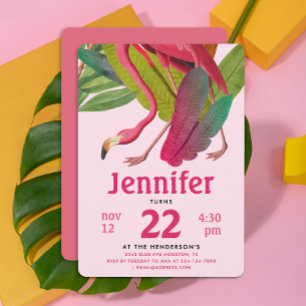 Convites Garota Flamingo Rosa, Rosa, Tropical Aloha Summer 