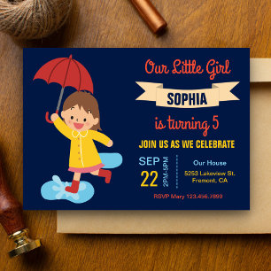 Convites Garota Fofa com Guarda-chuva Festa de Aniversári