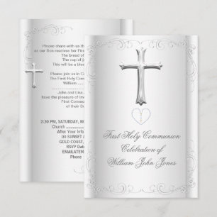 Convites Garota/garoto neutro da Primeira Comunhão Branca d