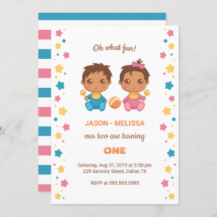 Convites Garota Gêmea Bebê Primeiro Aniversário 2