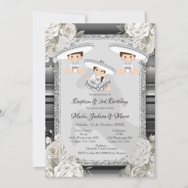 Convites Garota Gêmea Brown & White Baptism & aniversário d (Frente)