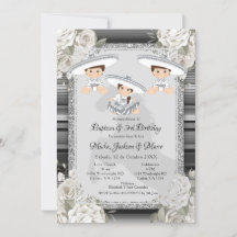 Garota Gêmea Brown & White Baptism & aniversário d