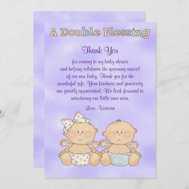 Convites Garota gêmea Chá de fraldas (Frente/Verso)