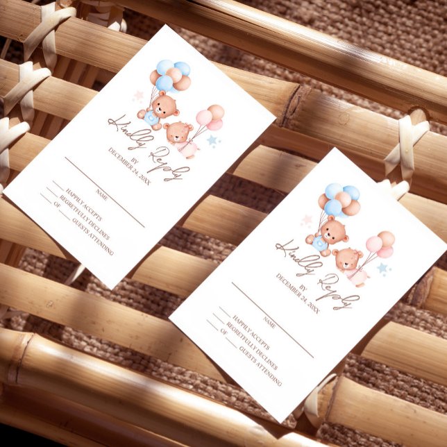 Convites Garota gêmea Chá de fraldas RSVP de Urso de Teddy (Criador carregado)