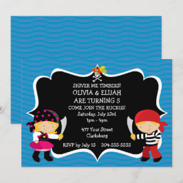 Convites Garota gêmea Festa de aniversário pirata