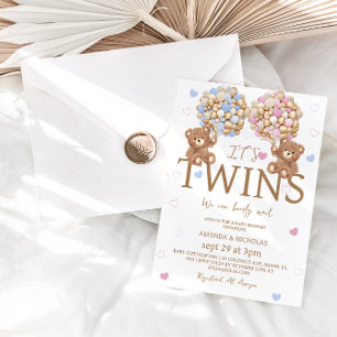 Convites Garota gêmeas ursinhas balões de ursos Chá de fral