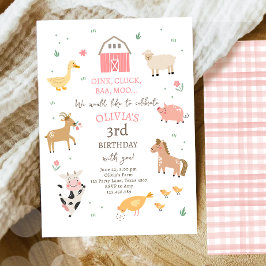 Convites Garota Gingham Barnyard Aniversário