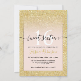 Convites Garota glitter ombre cor-de-rosa doce 16