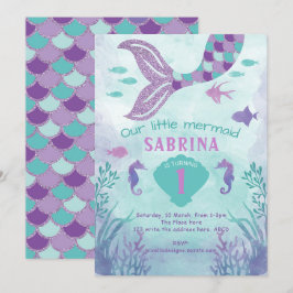 Convites Garota, Glitter, Sereia, Cauda, Sob o mar,