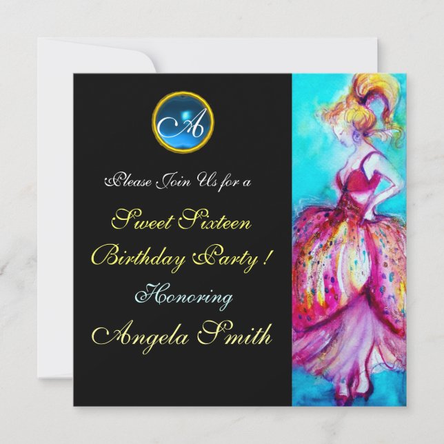 CONVITES GAROTA JOVEM BRANCA DOCE 16 PARTES GEM MONOGRAMA (Frente)