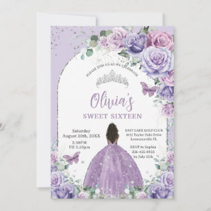 Convites Garota Marrom Floral Roxa Doce 16 Aniversário