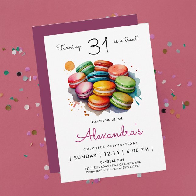 Convites Garota Moderna Chic Macarons Doces Aquarela Arco-í (Criador carregado)