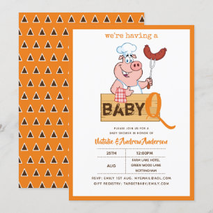 Convites Garota Moderna do CHURRASCO Baby Q Cute Pig Chef