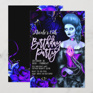 Convites Garota Morta Brilhante Rosas Roxas Festa de Aniver