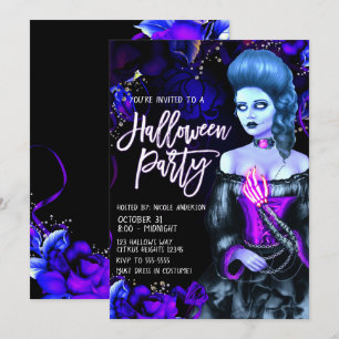 Convites Garota Morta Brilhante Rosas Roxas Festa de Hallow