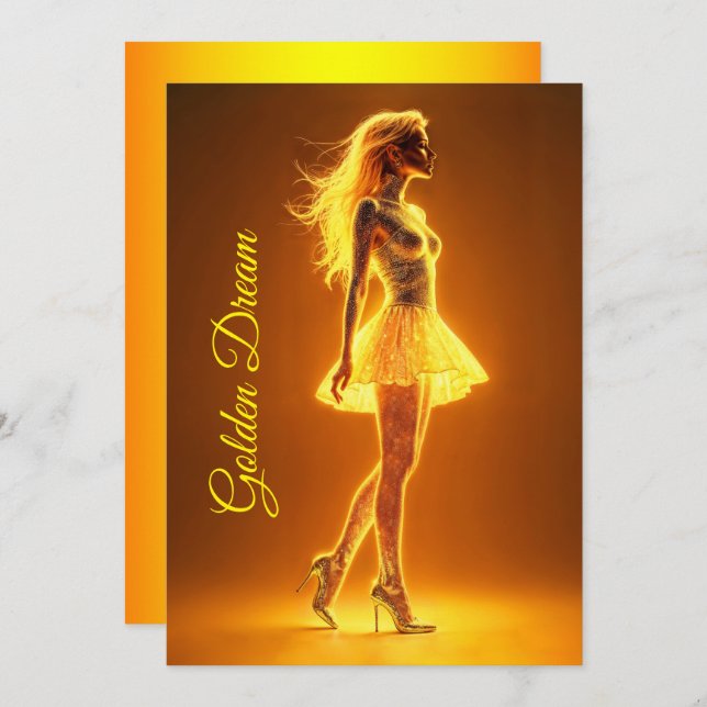 Convites Garota neon ouro em elegância brilhante (Frente/Verso)