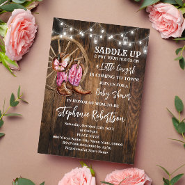 Convites Garota Ocidental Vindo ao Chá de fraldas Rosa da C