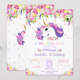 Convites Garota Orquestra Floral do Unicorn Festa de aniver