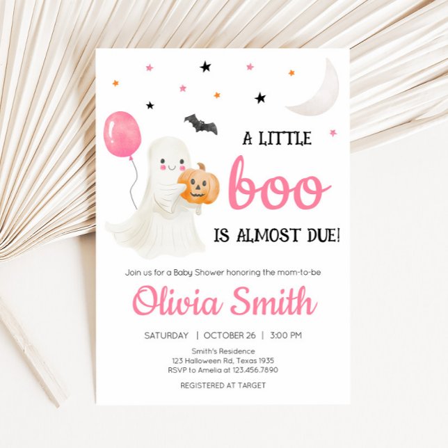 Convites Garota Pequeno Boo é quase Chá de fraldas devido (A Little Boo Baby Shower Invitation )