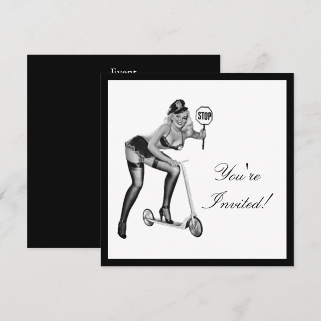 Convites Garota Pin-Up Estilo Preto e Branco 1 (Frente/Verso)