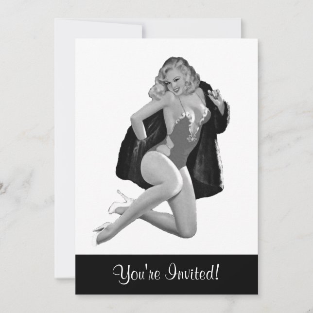Convites Garota Pin-Up Estilo Preto e Branco 12 (Frente)